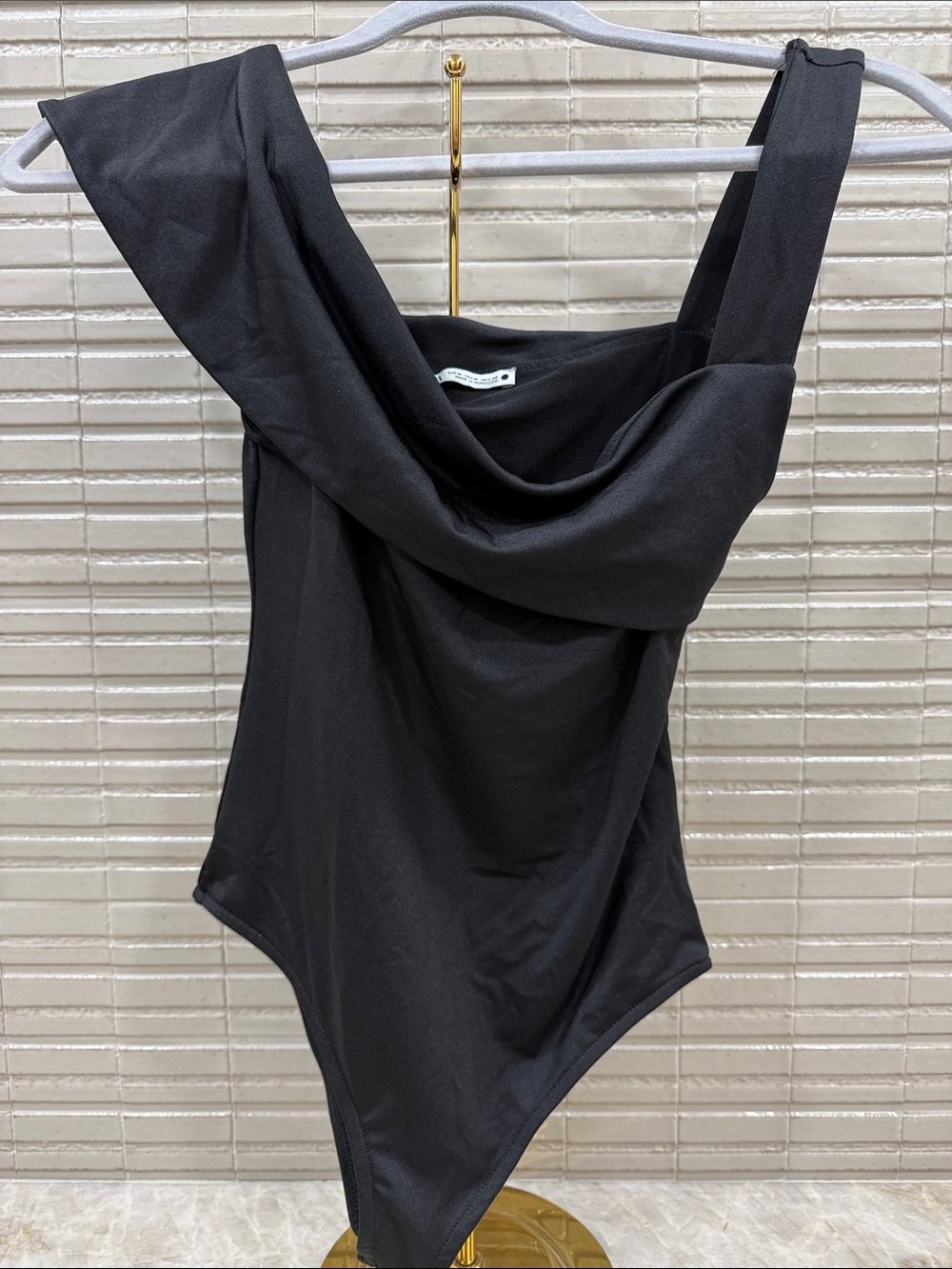 Zara Black One-Shoulder Draped Bodysuit
